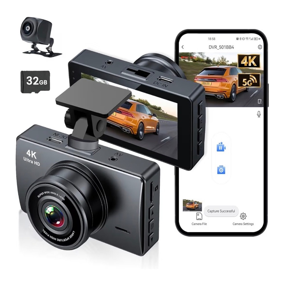 4K Dash Cam Front and Rear 1080P WiFi Dash Camera for Cars 3" Touch Screen 32GB